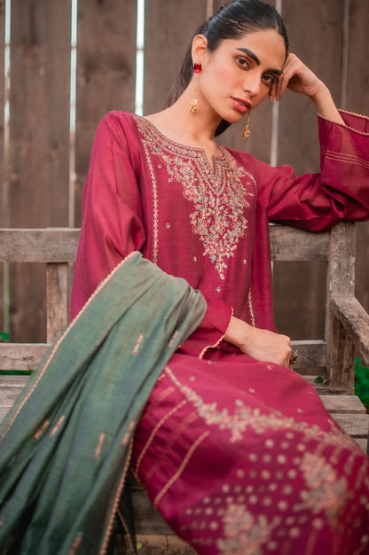 Stitched 3 Piece Cotton Net Embroidered Suit