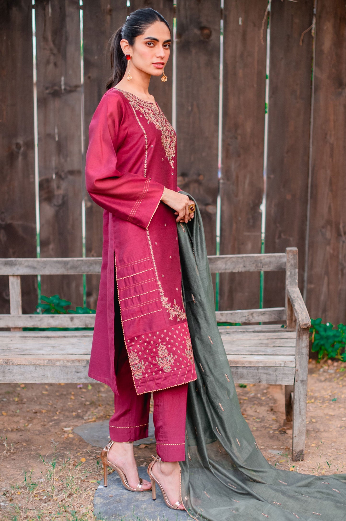 Stitched 3 Piece Cotton Net Embroidered Suit