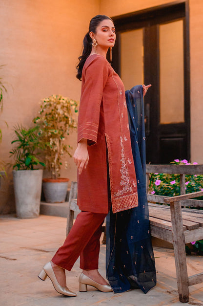 Stitched 3 Piece Cotton Net Embroidered Suit