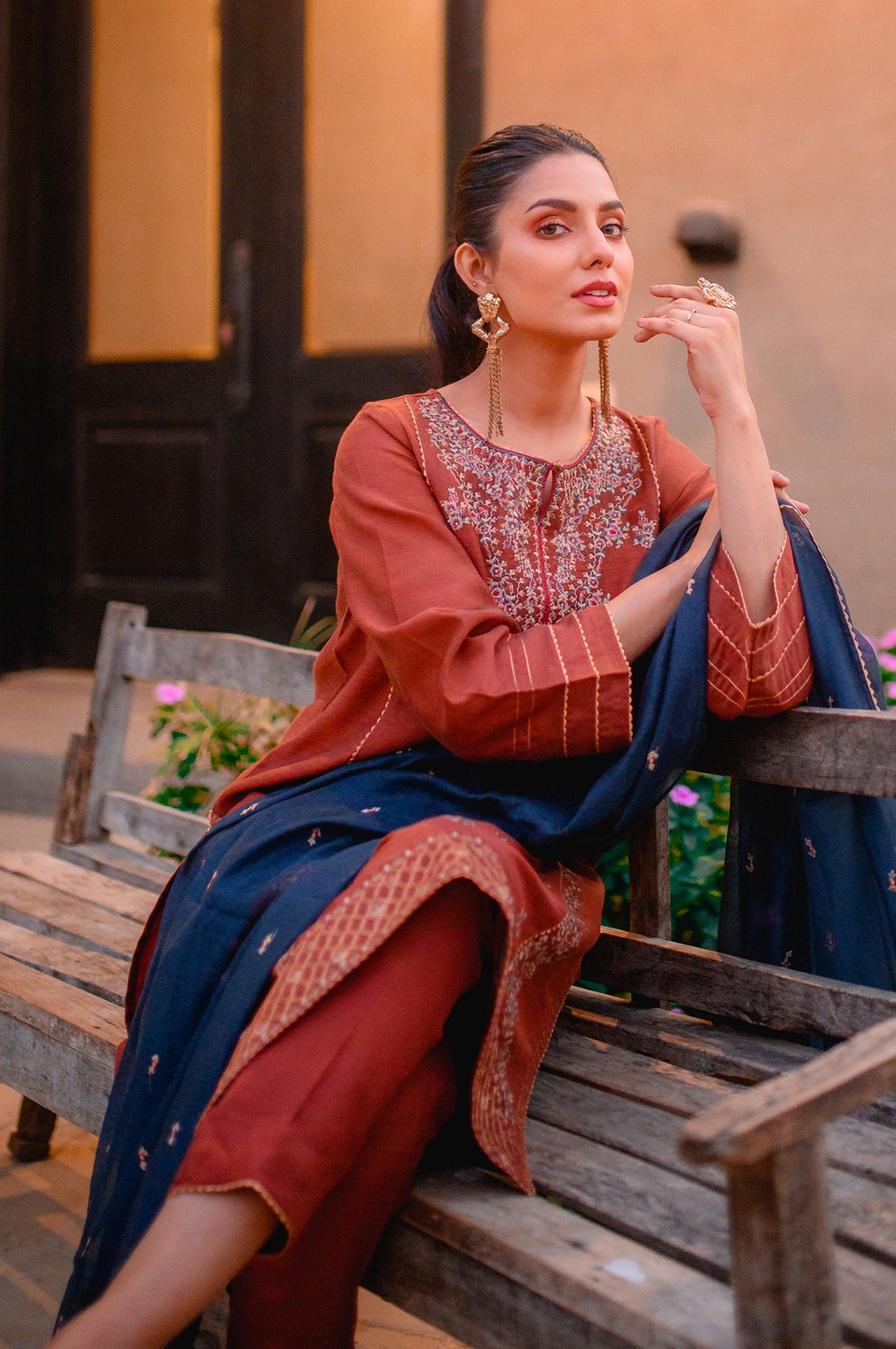 Stitched 3 Piece Cotton Net Embroidered Suit