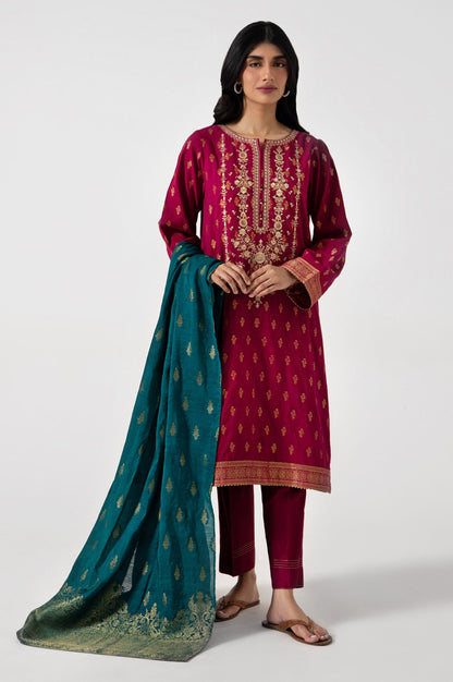 Stitched 3 Piece jacquard Embroidered Suit