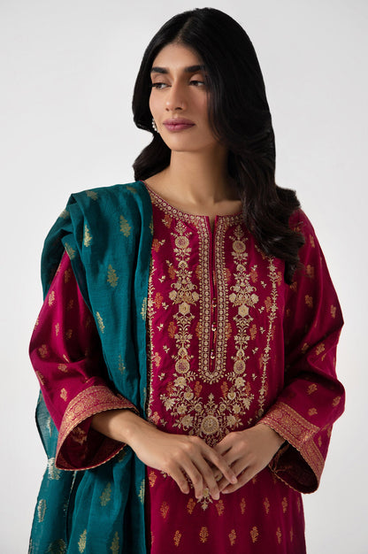 Stitched 3 Piece jacquard Embroidered Suit