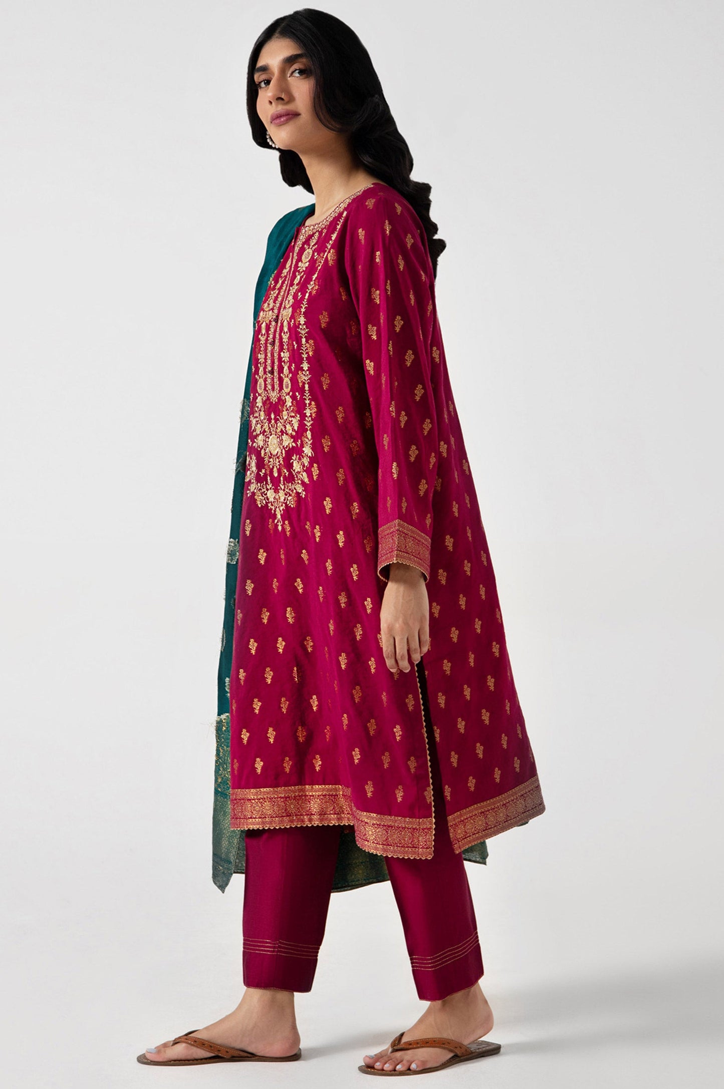 Stitched 3 Piece jacquard Embroidered Suit
