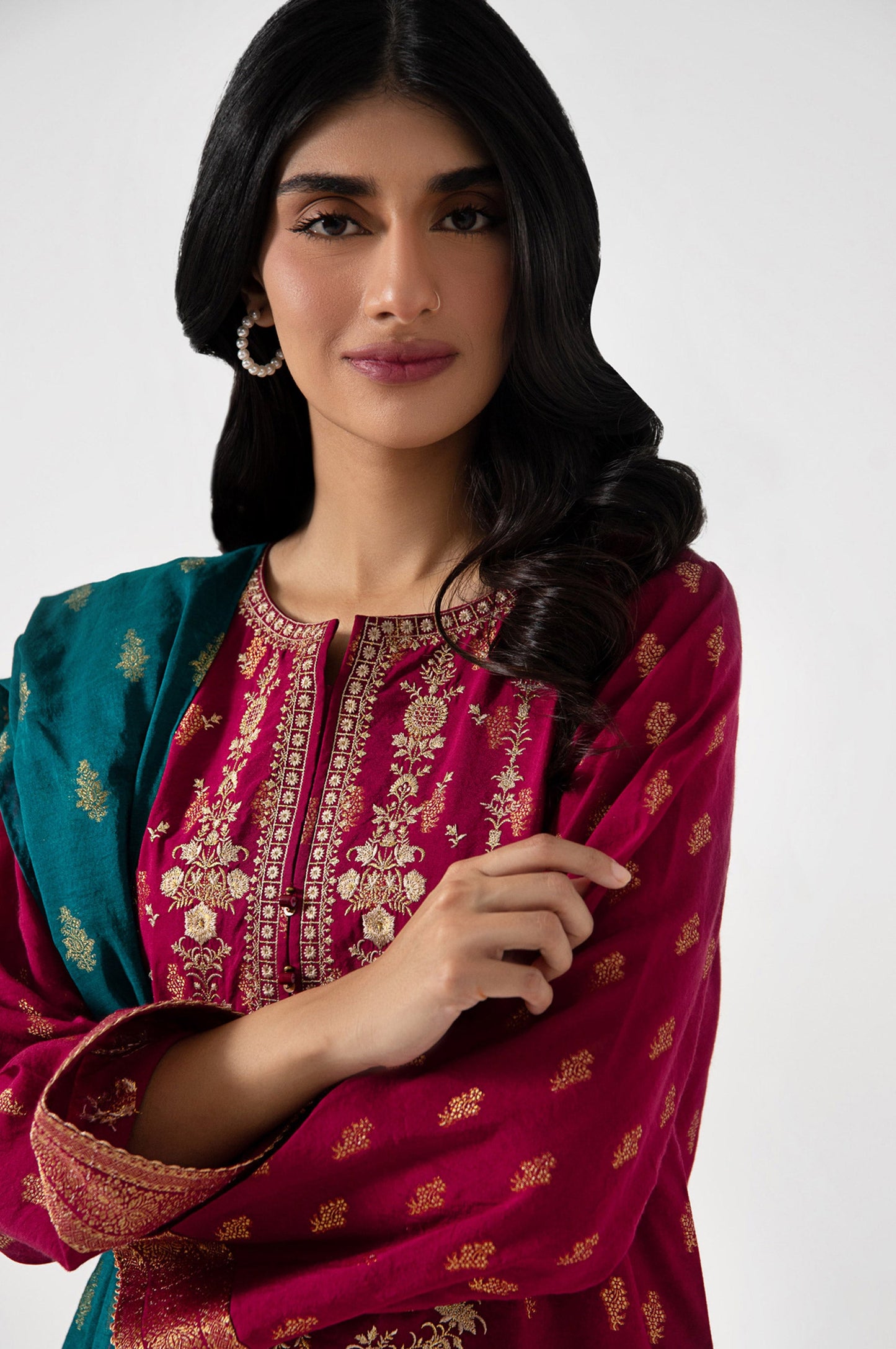 Stitched 3 Piece jacquard Embroidered Suit