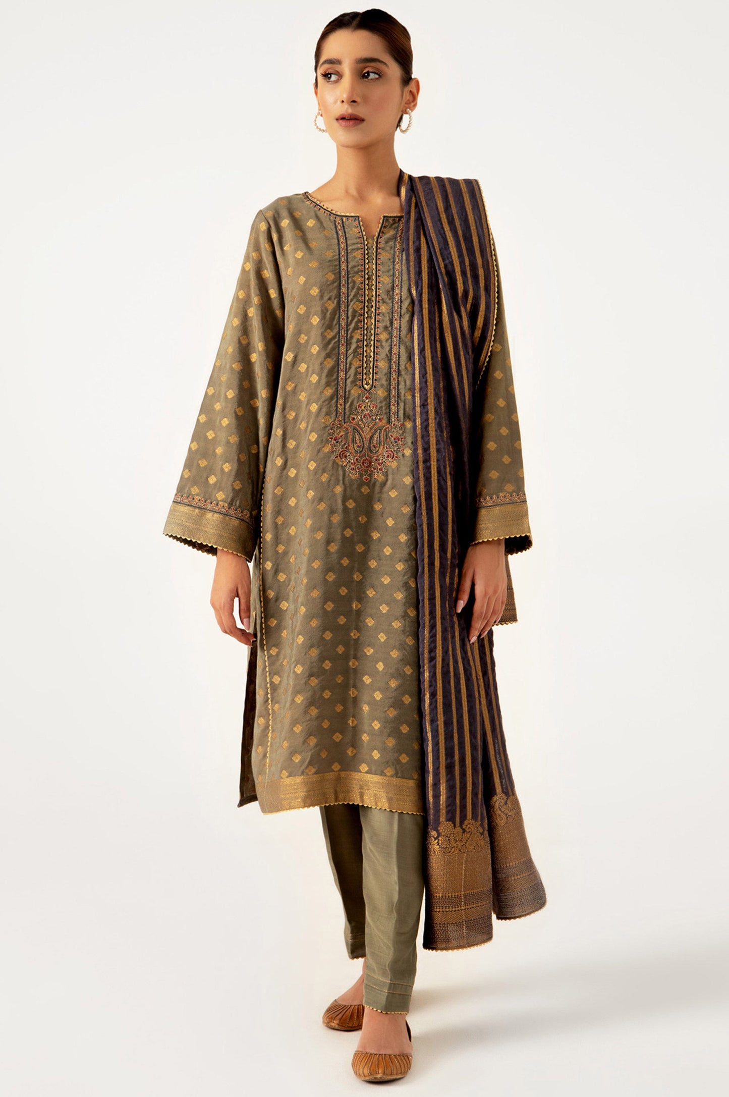 Stitched 3 Piece jacquard Embroidered Suit