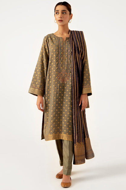 Stitched 3 Piece jacquard Embroidered Suit