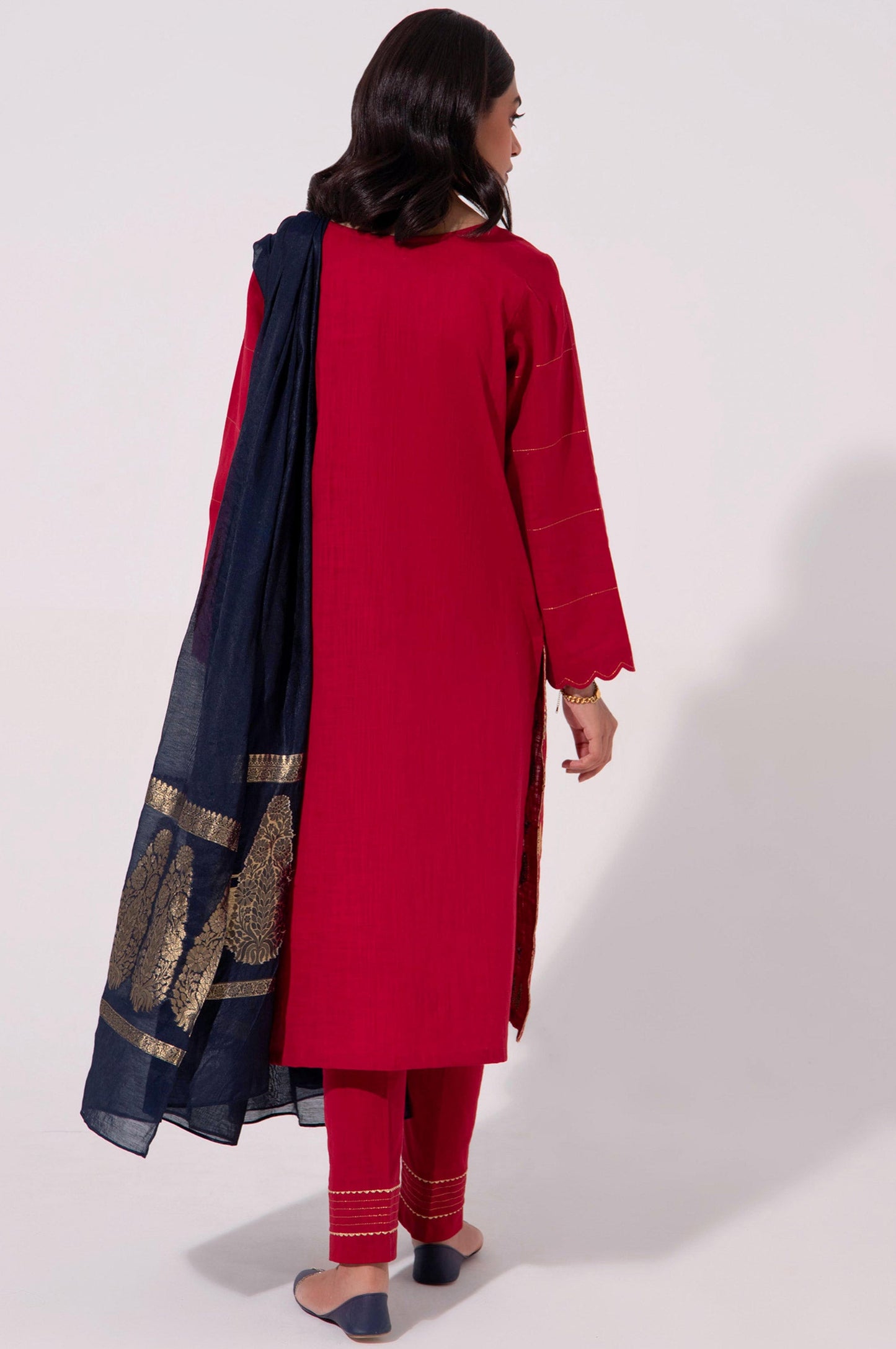 Stitched 3 Piece Cotton Slub Embroidered Outfit