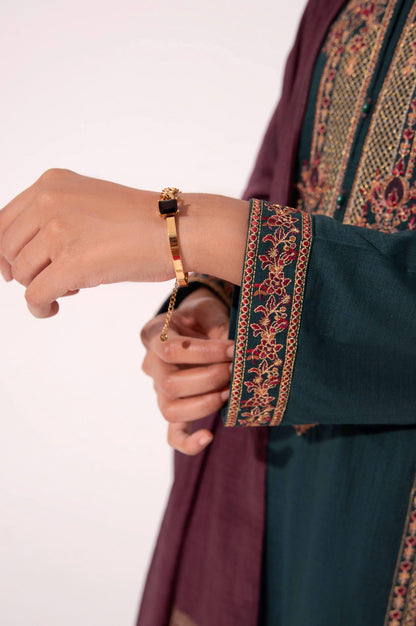 Stitched 3 Piece Cotton Slub Embroidered Outfit