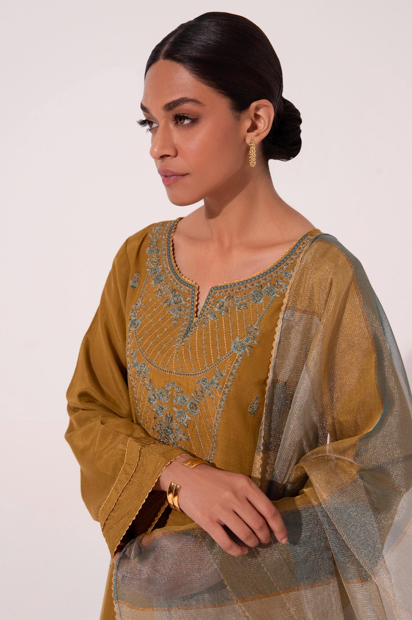 Stitched 3 Piece Embroidered Raw Silk Outift