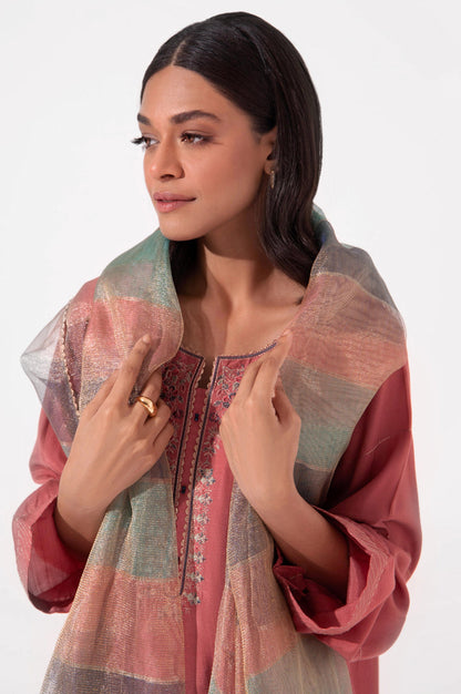 Stitched 3 Piece Raw Silk Embroidered Outfit