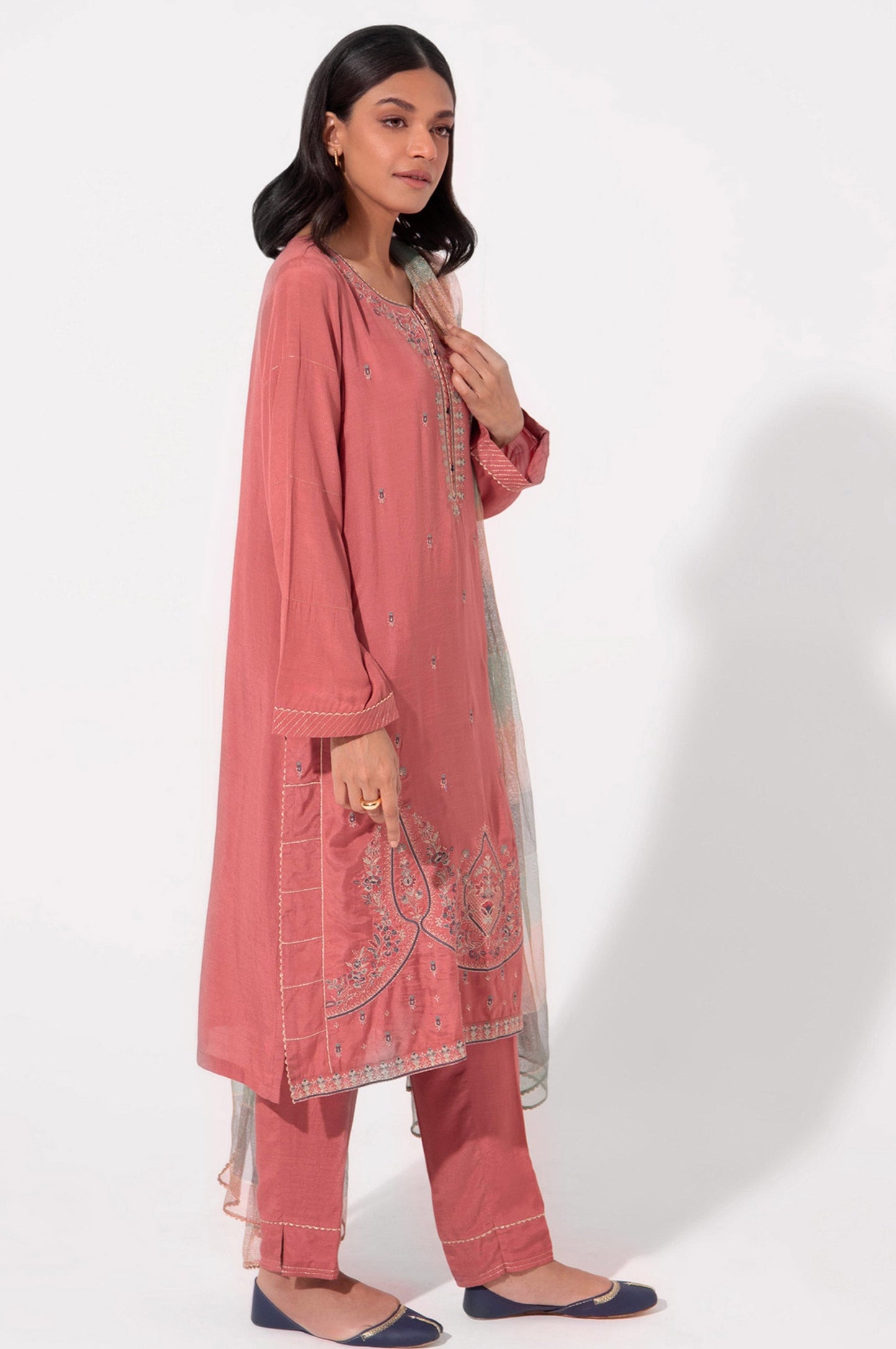 Stitched 3 Piece Raw Silk Embroidered Outfit
