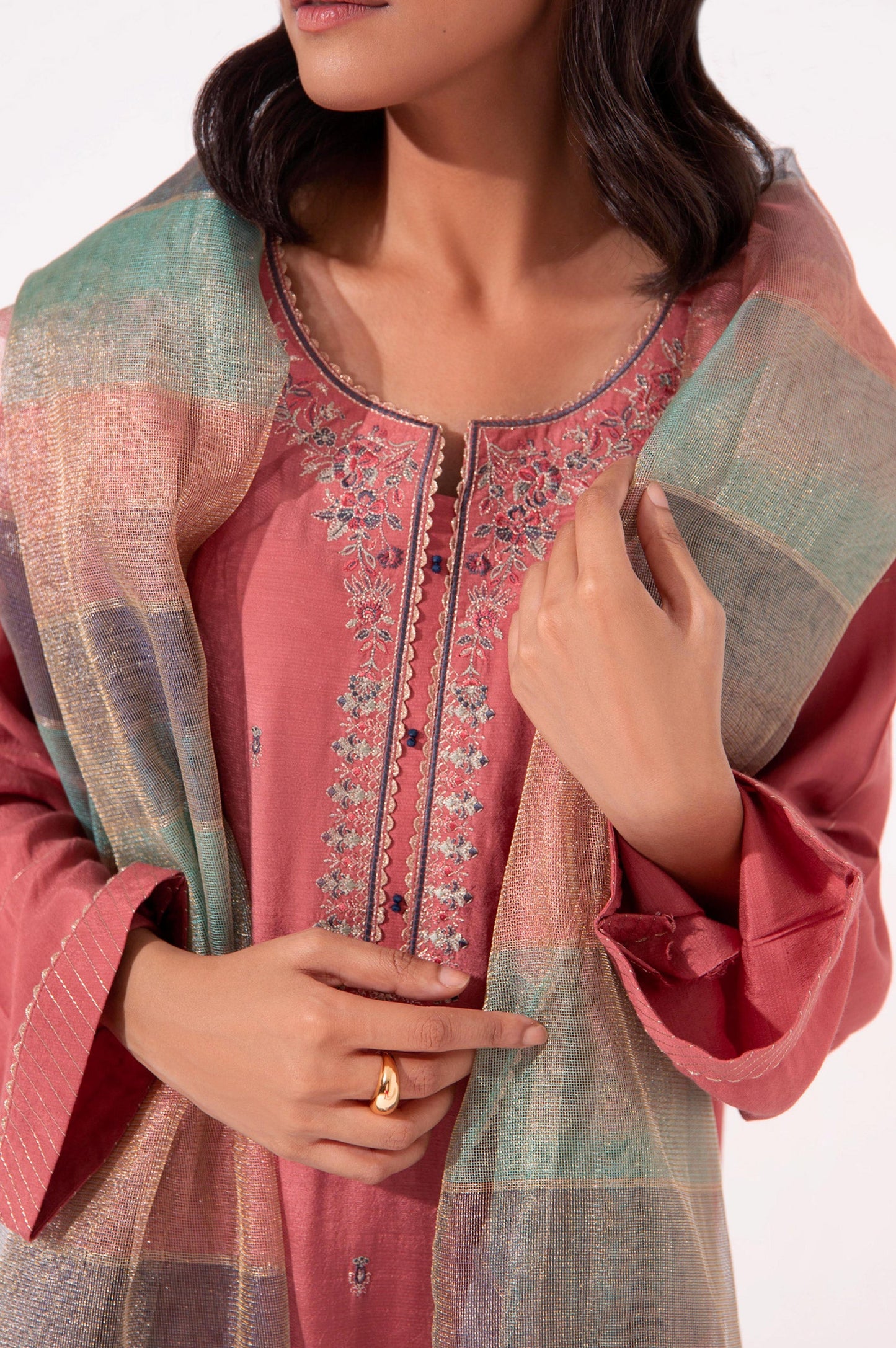 Stitched 3 Piece Raw Silk Embroidered Outfit