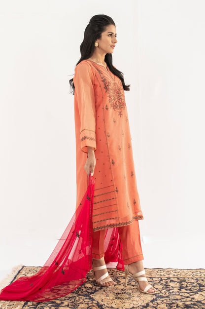 Stitched 3 Piece Embroidered Checkered Organza Outfit