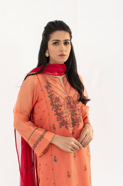 Stitched 3 Piece Embroidered Checkered Organza Outfit