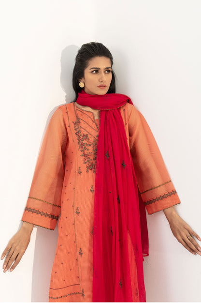 Stitched 3 Piece Embroidered Checkered Organza Outfit