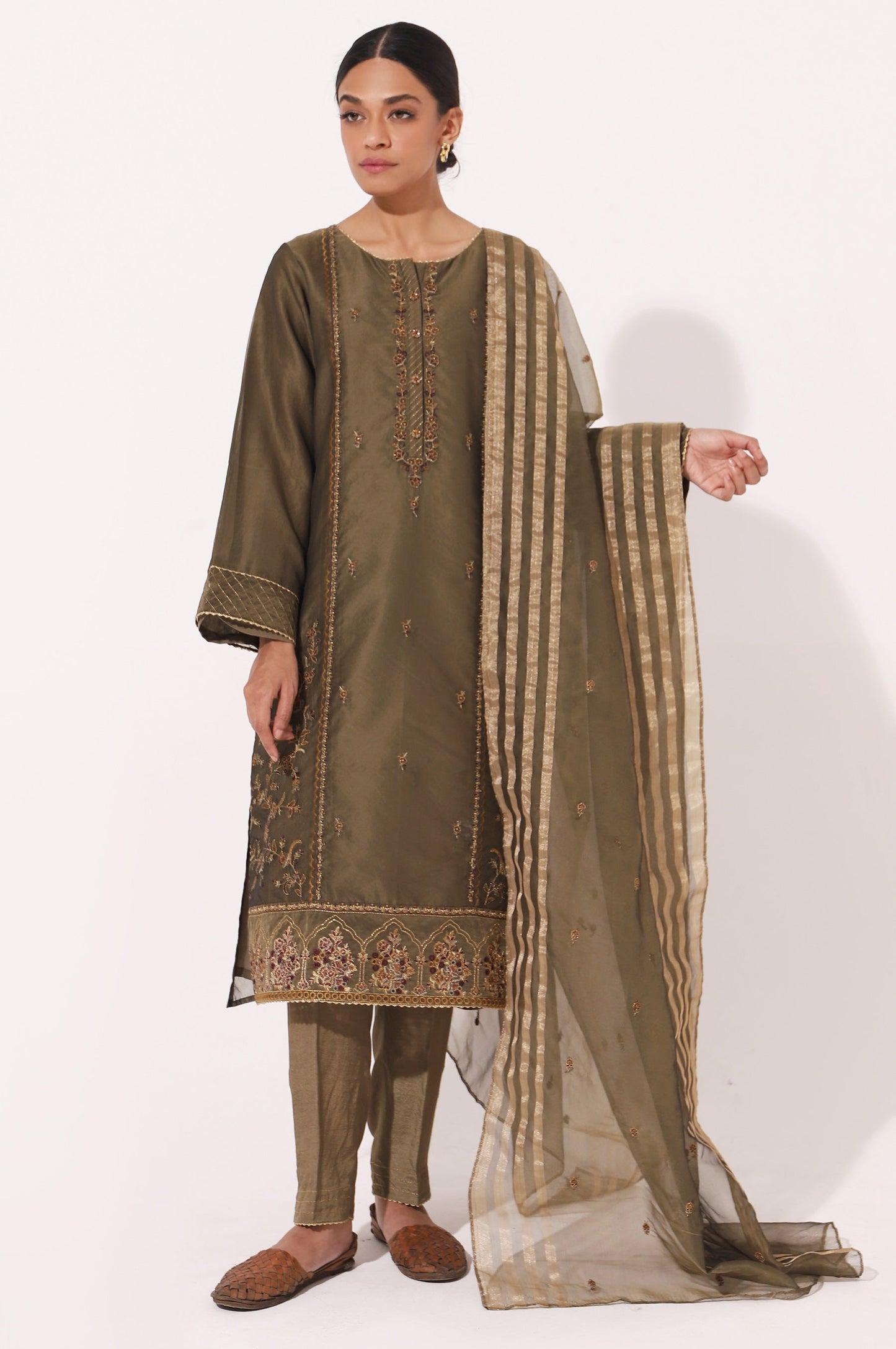 Stitched 3 Piece Organza Embroidered Suit