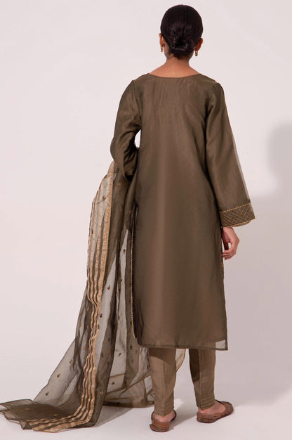 Stitched 3 Piece Organza Embroidered Suit