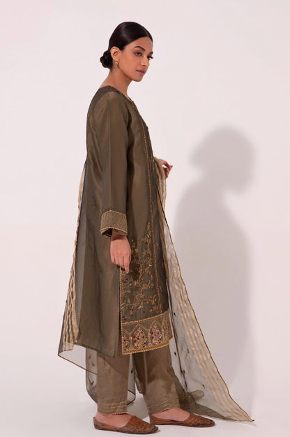 Stitched 3 Piece Organza Embroidered Suit