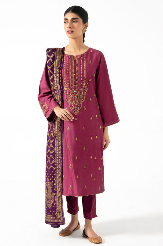 Stitched 3 Piece Cotton Silk Embroidered Outfit