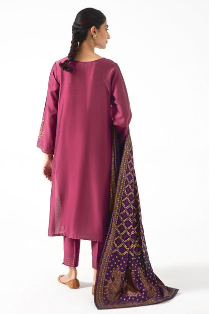 Stitched 3 Piece Cotton Silk Embroidered Outfit