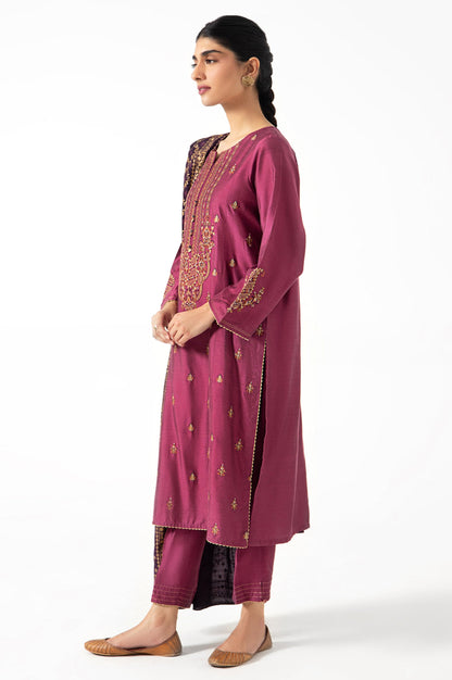 Stitched 3 Piece Cotton Silk Embroidered Outfit