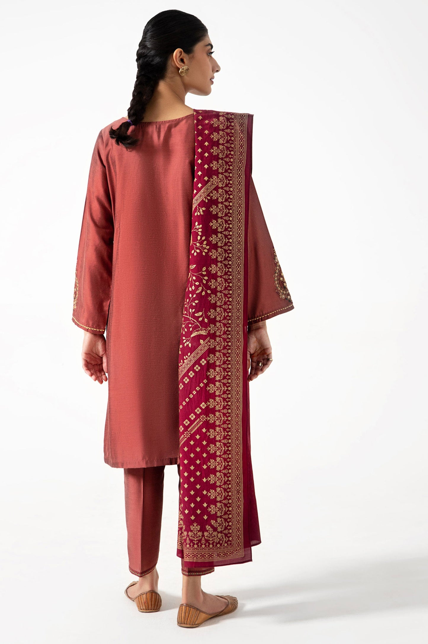 Stitched 3 Piece Cotton Silk Embroidered Suit
