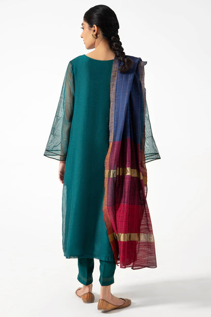 Stitched 3 Piece Khadi Net Embroidered Outfit