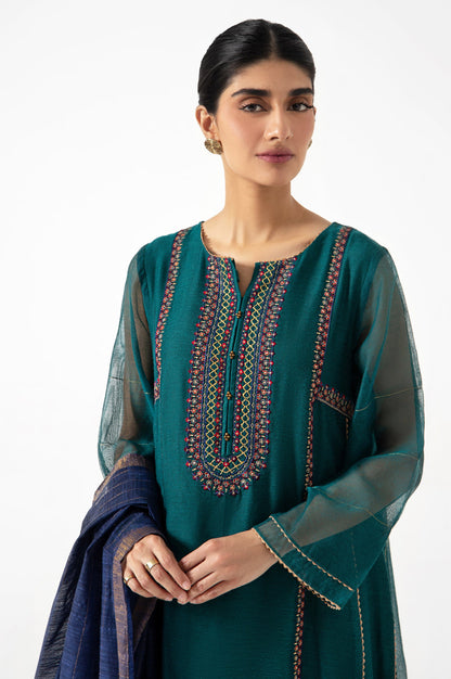 Stitched 3 Piece Khadi Net Embroidered Outfit