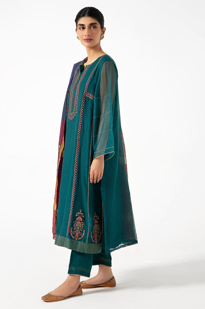 Stitched 3 Piece Khadi Net Embroidered Outfit