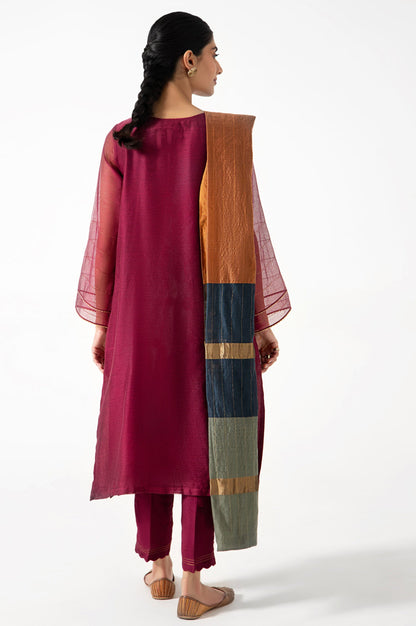 Stitched 3 Piece Khadi Net Embroidered Outfit