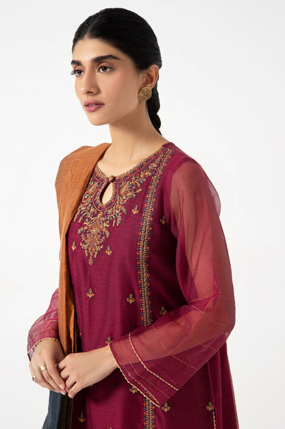 Stitched 3 Piece Khadi Net Embroidered Outfit