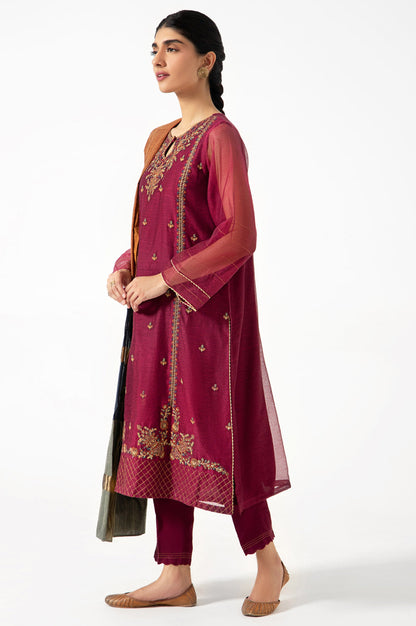 Stitched 3 Piece Khadi Net Embroidered Outfit