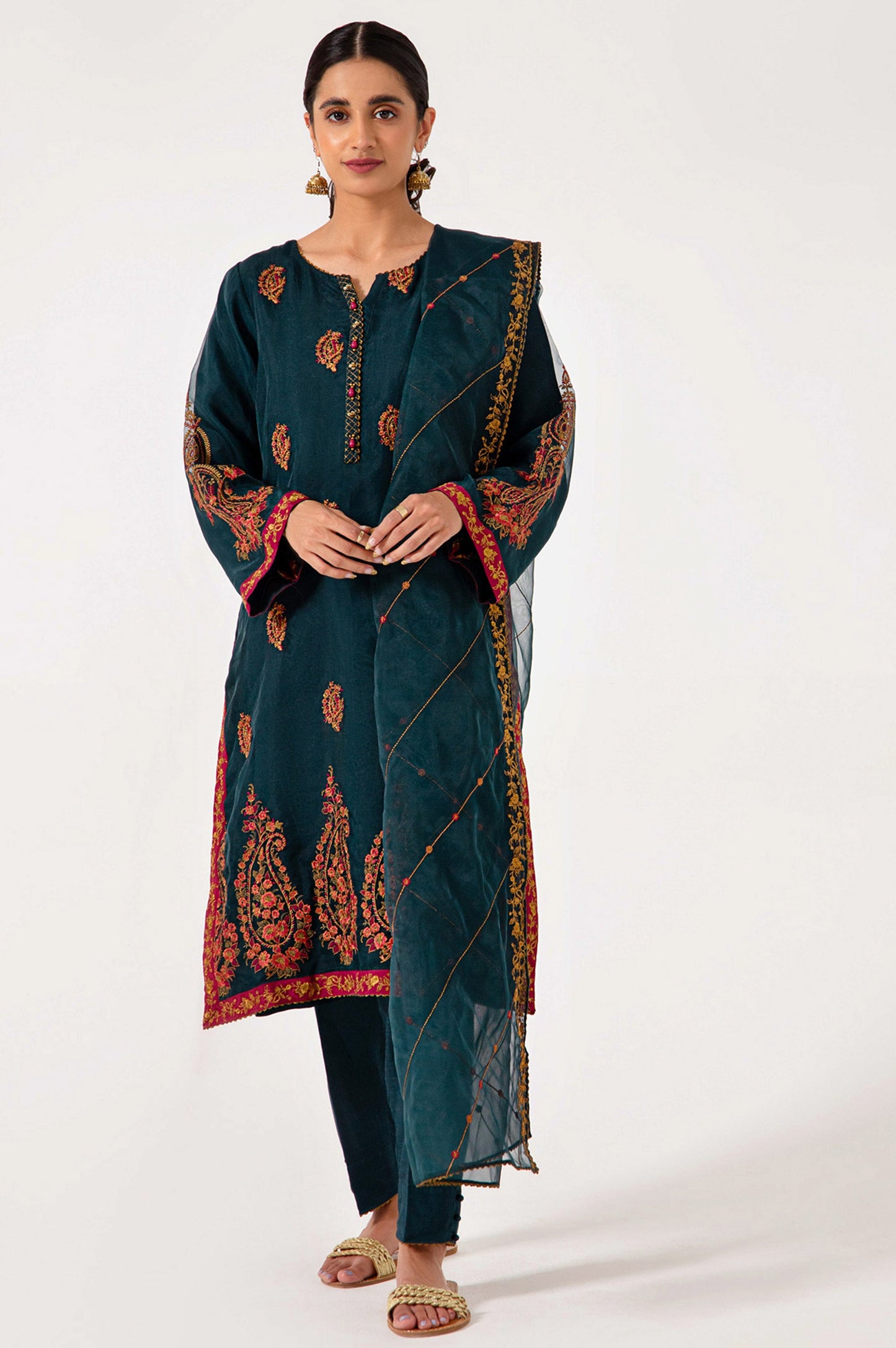 Stitched 3 Piece Organza Embroidered Outfit