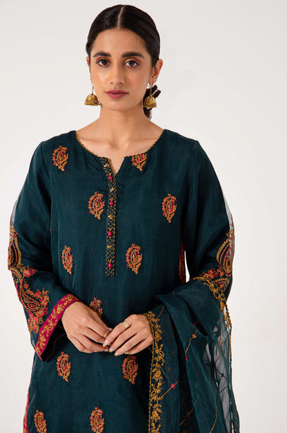 Stitched 3 Piece Organza Embroidered Outfit