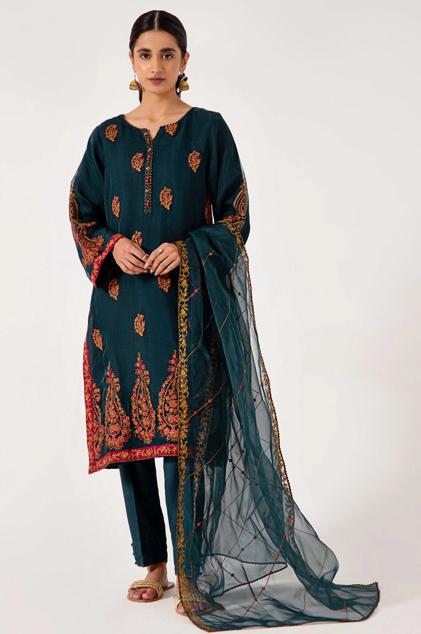 Stitched 3 Piece Organza Embroidered Outfit