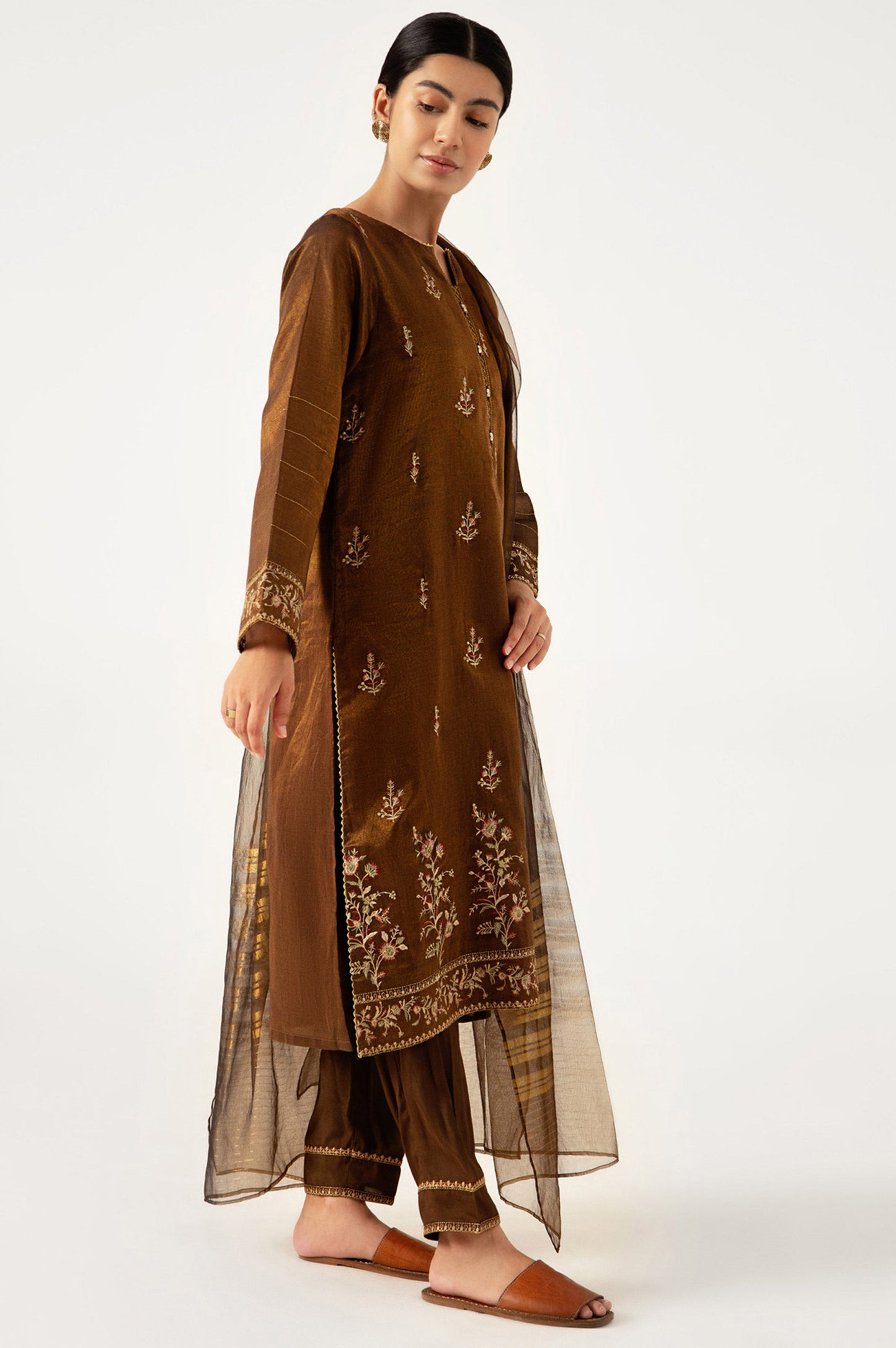 Stitched 3 Piece Cotton Mysuri Embroidered Suit