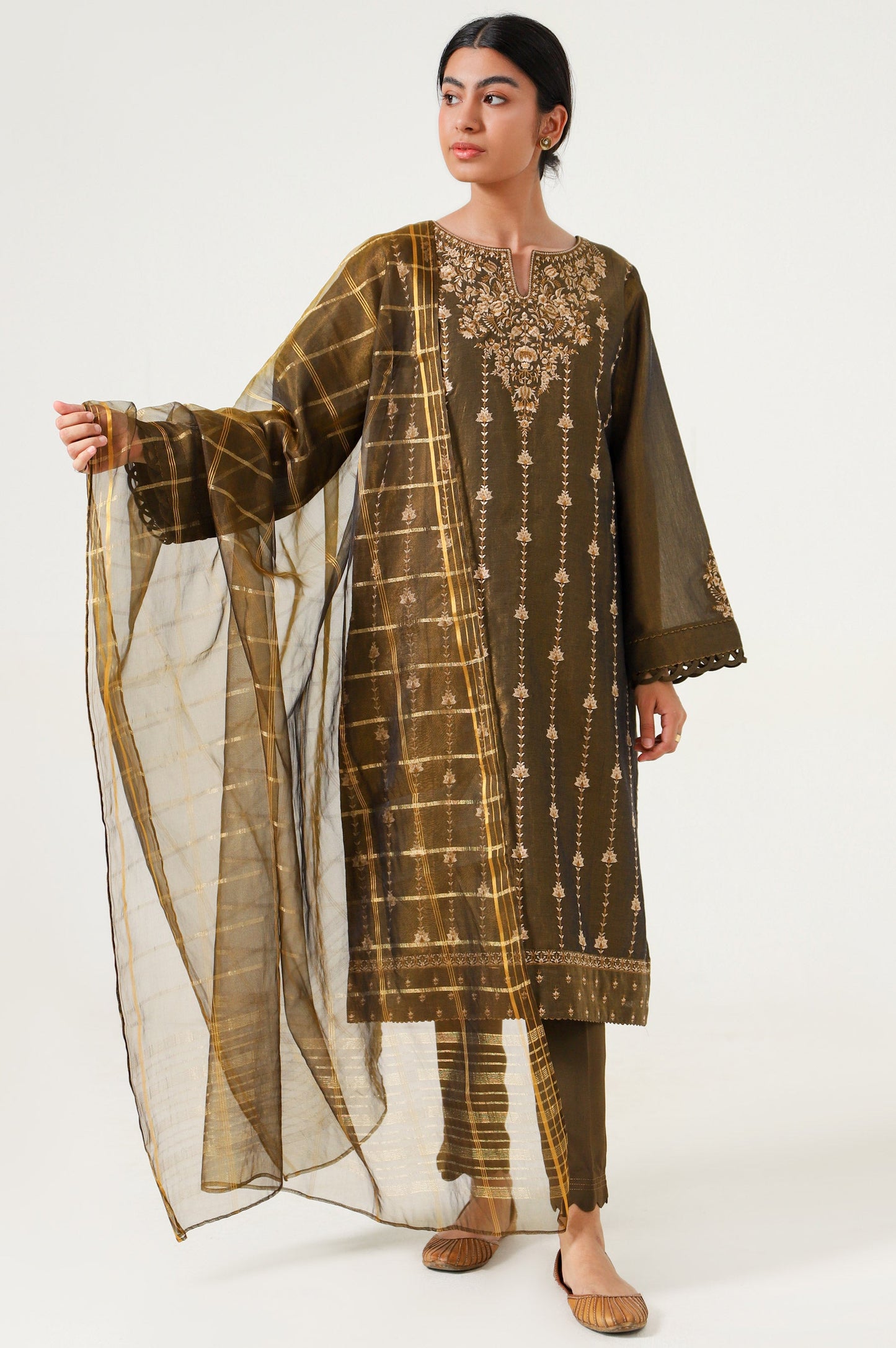 Stitched 3 Piece Cotton Mysuri Embroidered Suit