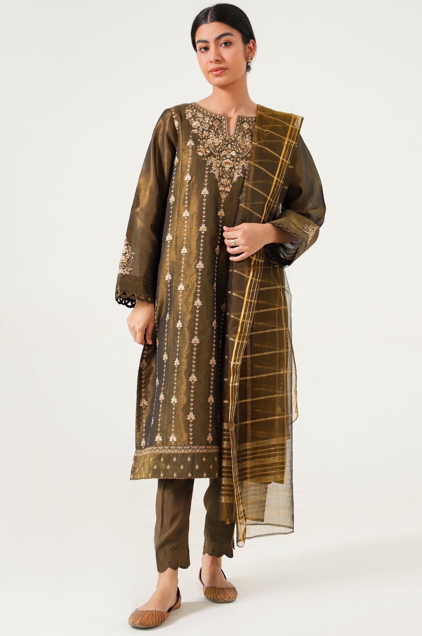 Stitched 3 Piece Cotton Mysuri Embroidered Suit