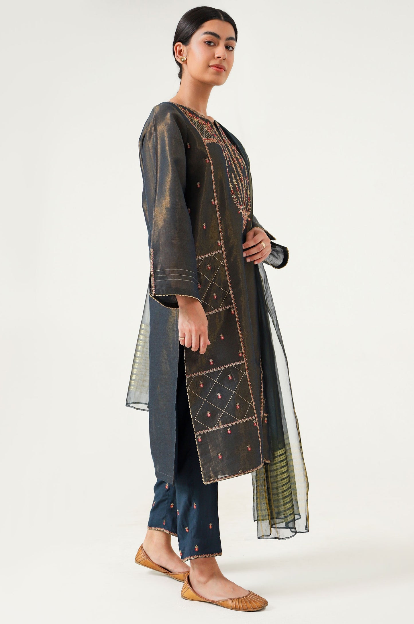 Stitched 3 Piece Cotton Mysuri Embroidered Suit.