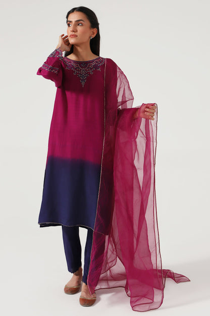 Stitched 3 Piece Raw Silk Embroidered Outfit