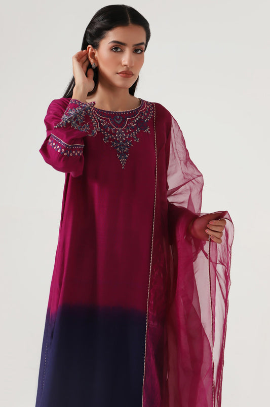 Stitched 3 Piece Raw Silk Embroidered Outfit