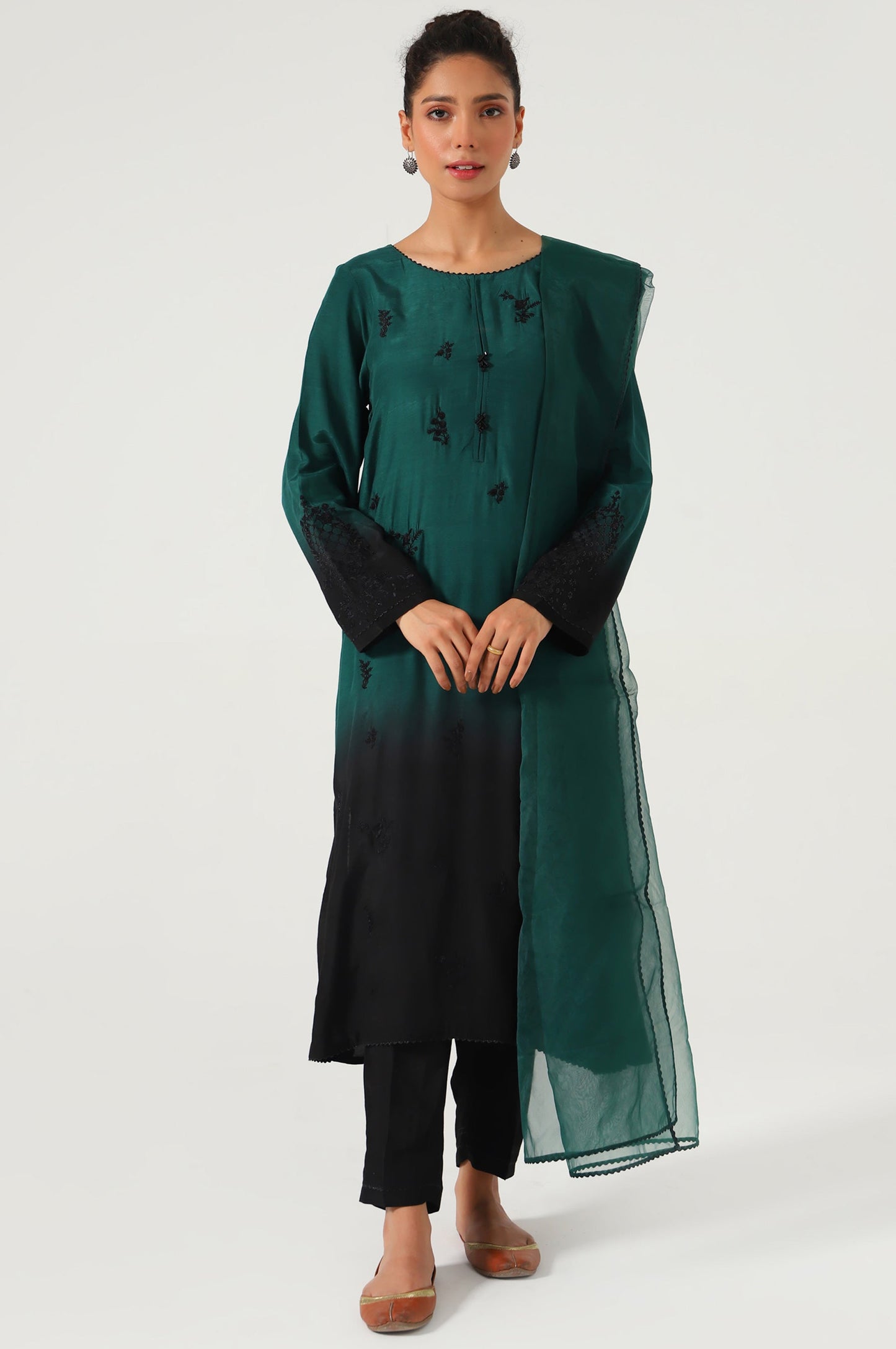 Stitched 3 Piece Embroidered Raw Silk Outfit