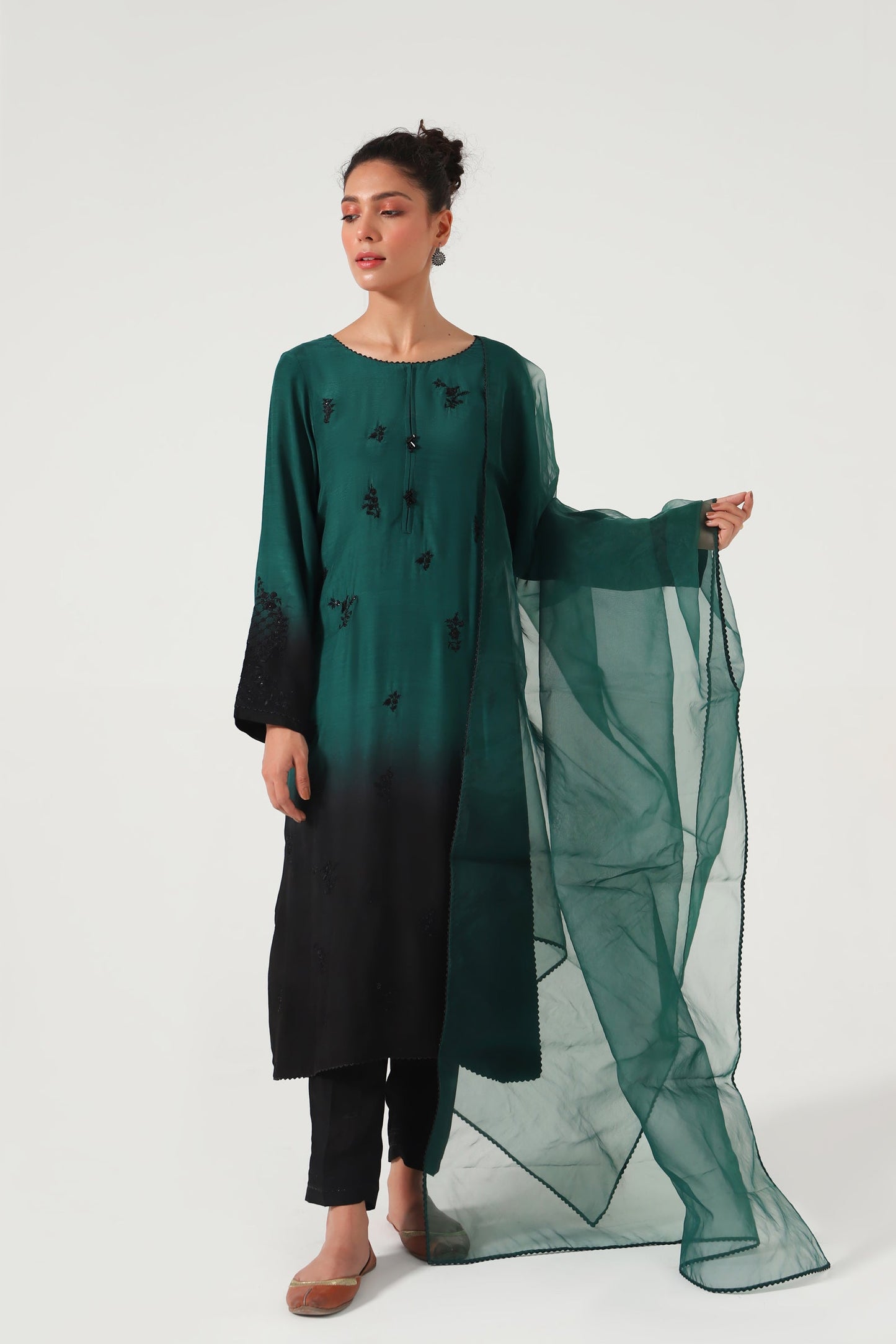 Stitched 3 Piece Embroidered Raw Silk Outfit