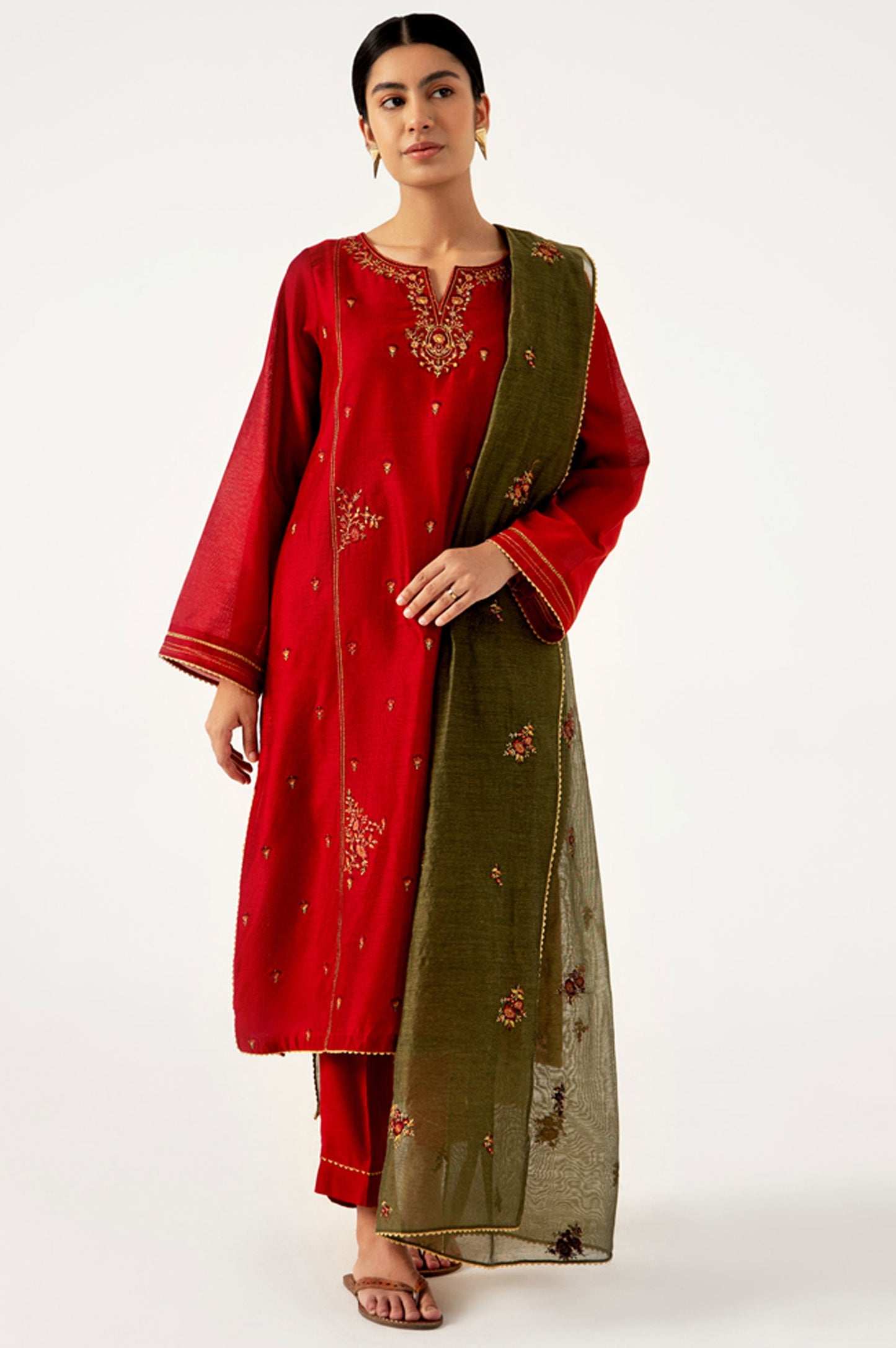 Stitched 3 Piece Cotton Net Embroidered Suit