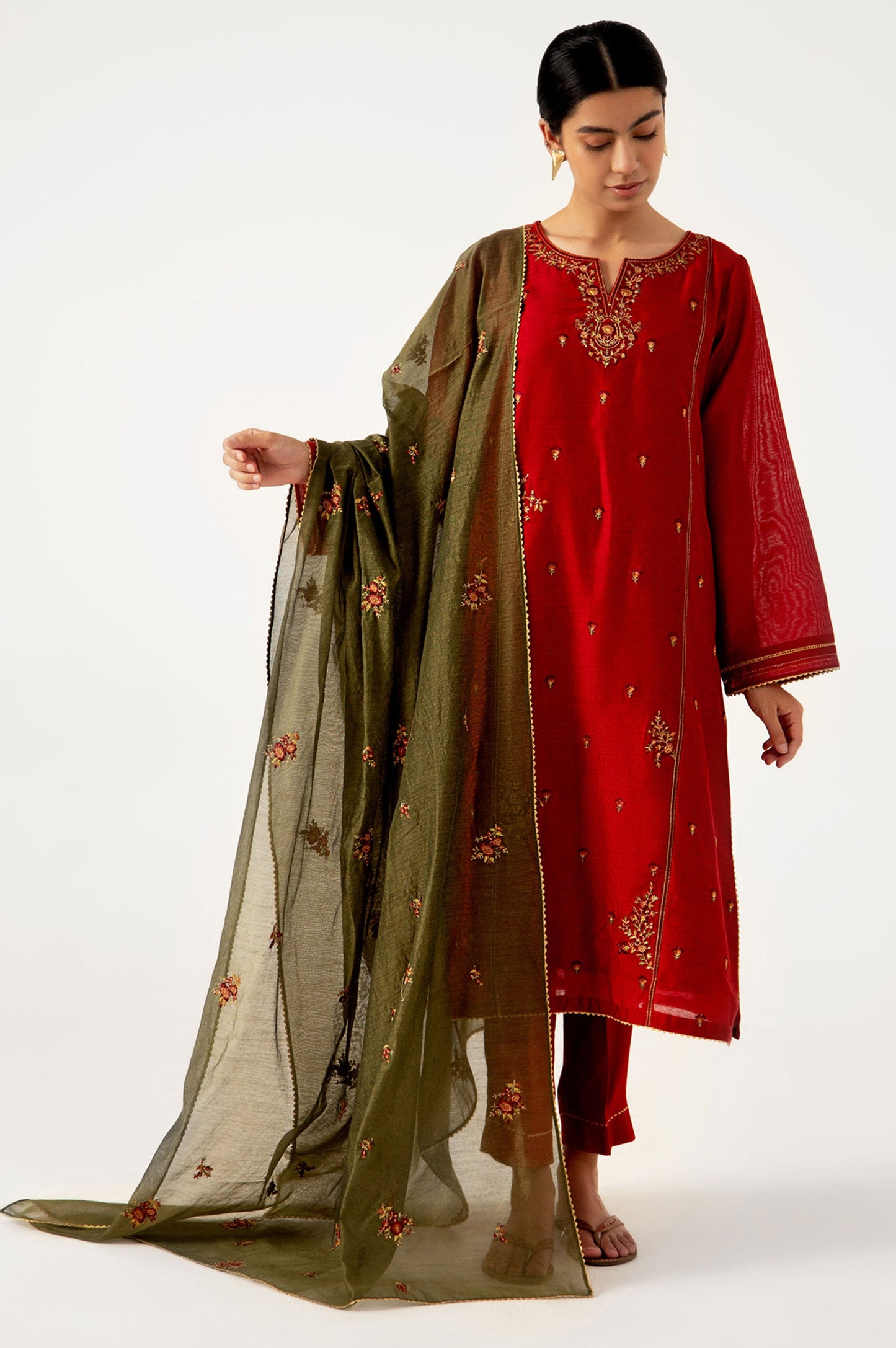 Stitched 3 Piece Cotton Net Embroidered Suit