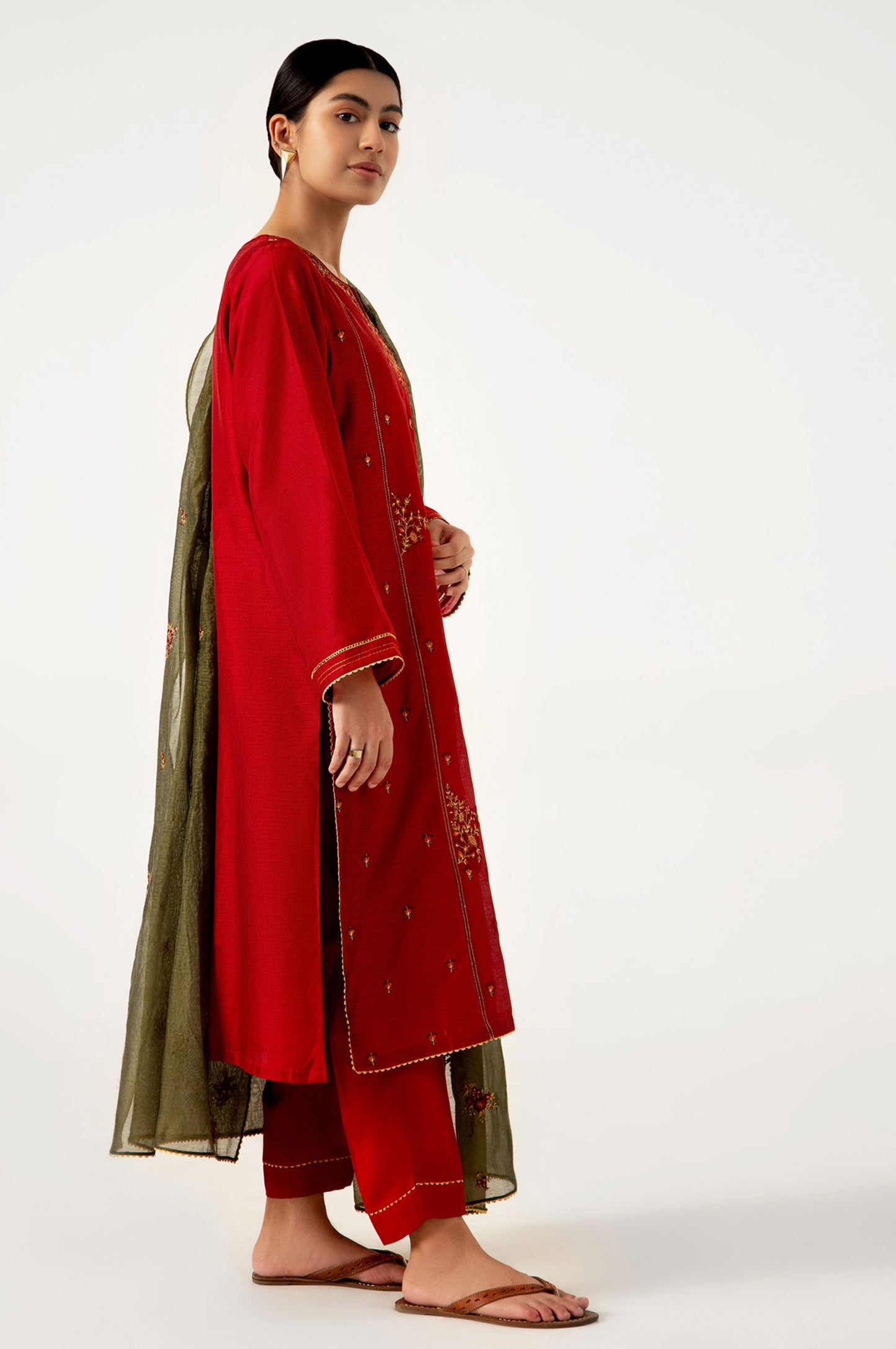 Stitched 3 Piece Cotton Net Embroidered Suit