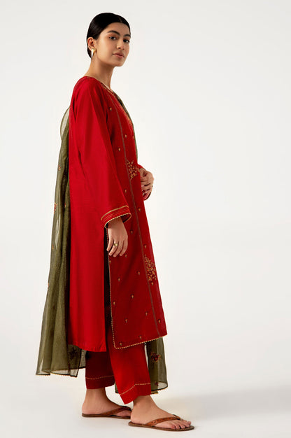 Stitched 3 Piece Cotton Net Embroidered Suit