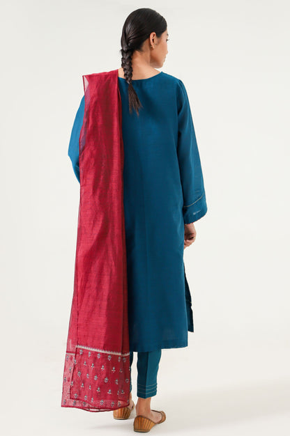 Stitched 3 Piece Cotton Net Embroidered Suit.