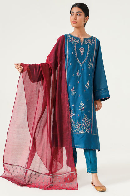Stitched 3 Piece Cotton Net Embroidered Suit.