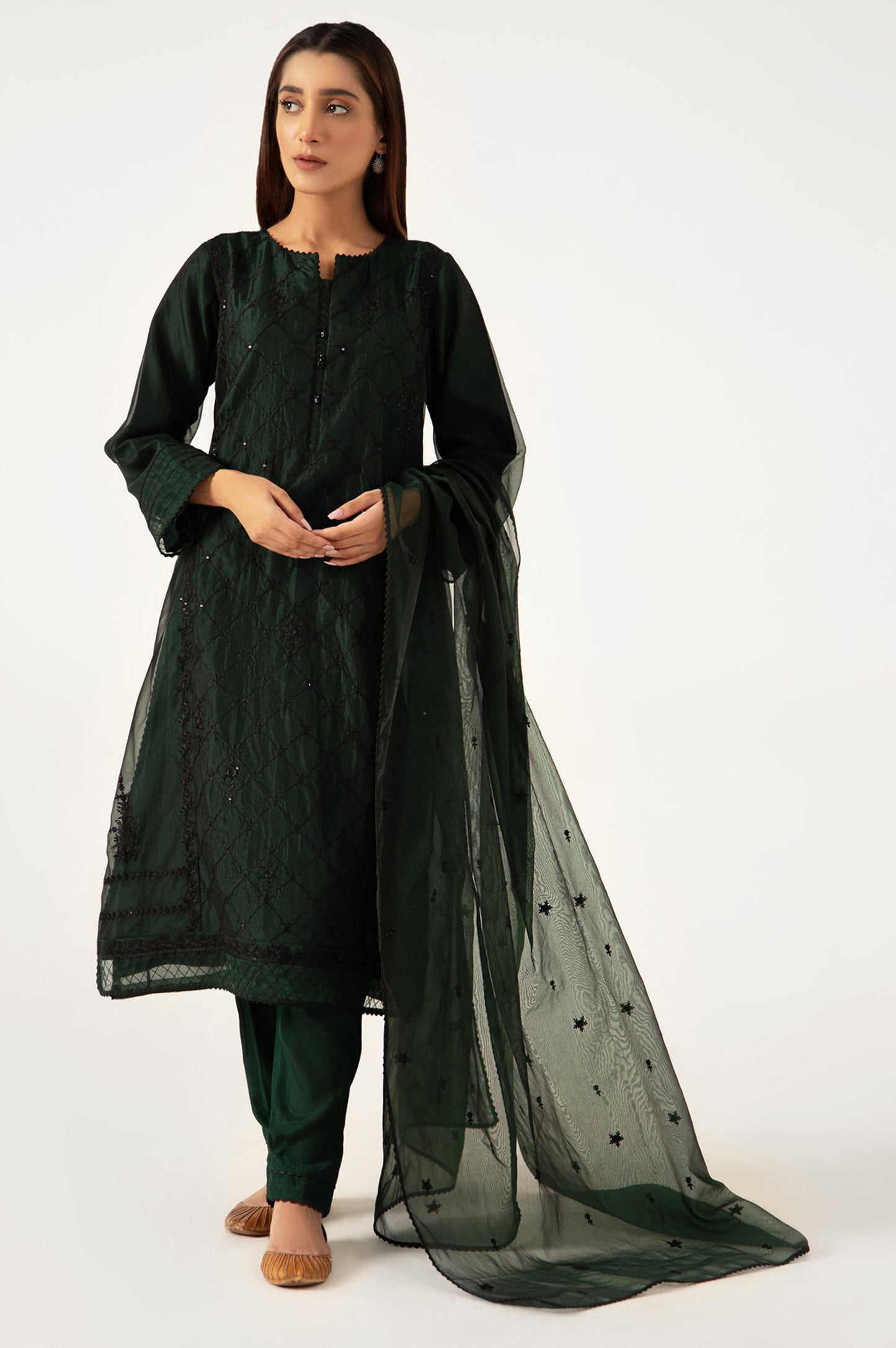 Stitched 3 Piece Organza Embroidered Outfit